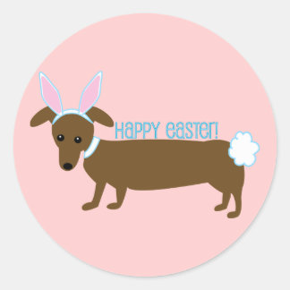 Påsk Dachshund Bunny Stickers Runt Klistermärke