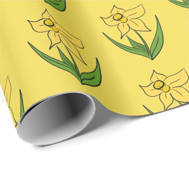 Påsk Daffodils Sunny Gult Presentpapper (Rullad Hörn)