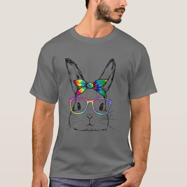 Påsk Dag 2022 Dy Cute Bunny Ansikte Tie Dye Glass T Shirt (Framsida)