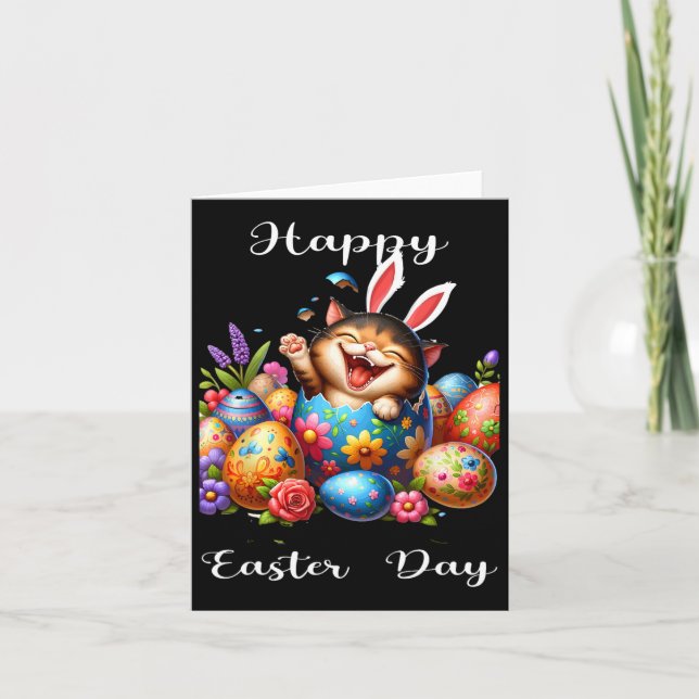 Påsk Dag Kat Bunny Öron Eggs För manar kvinnobarn  Kort (Framsida)