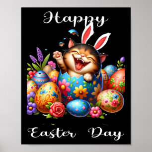 Påsk Dag Kat Bunny Öron Eggs För manar kvinnobarn Poster