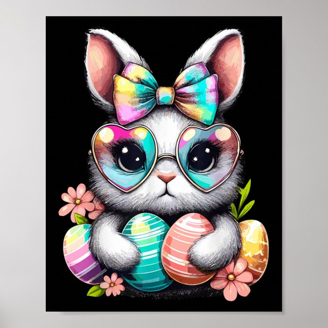 Påsk Dag Kute Rabbit Ansikte Tie Dye Eggs Girls Bu Poster (Framsidan)
