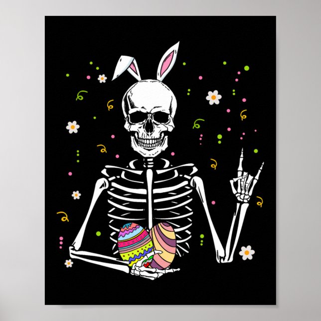 Påsk Dag Skull Skeleton Bunny Sten Hand Rocker B Poster (Framsidan)