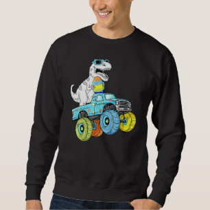 Påsk Dag T Rex Dino Riding a Monster Lastbil Boys Lång Ärmad Tröja