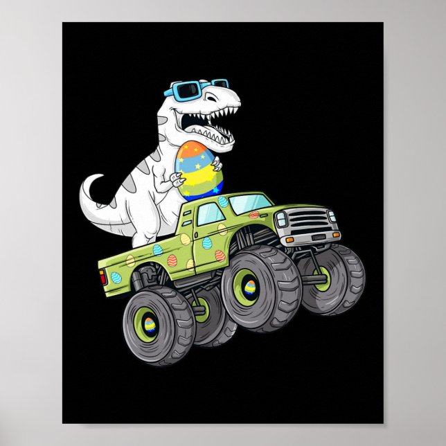 Påsk Dag T Rex Dino Riding a Monster Lastbil Boys Poster (Framsidan)