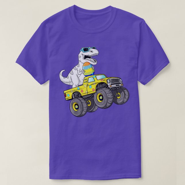 Påsk Dag T Rex Dino Riding a Monster Lastbil Boys Shirt (Design framsida)