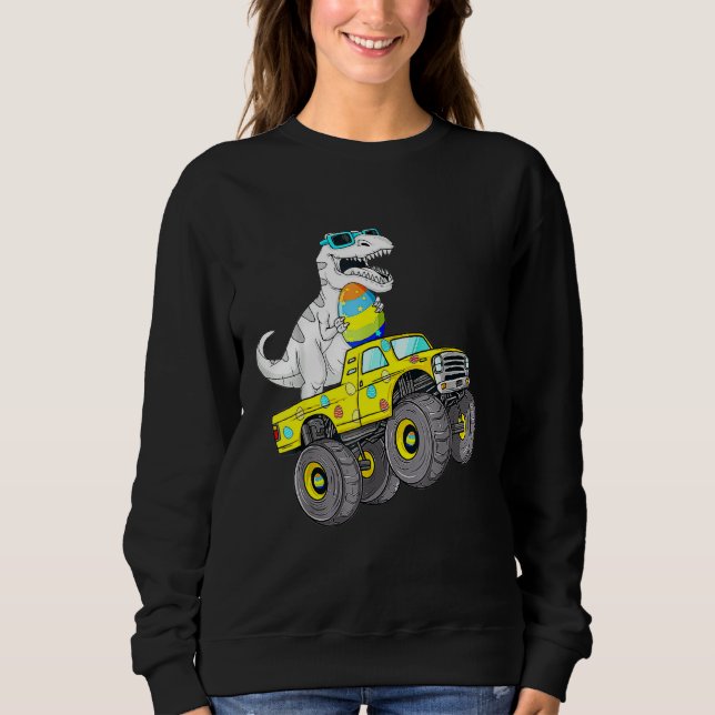 Påsk Dag T Rex Dino Riding a Monster Lastbil Boys Shirt (Framsida)
