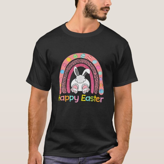 Påsk dagars regnbåge med ägg och Påskhare. Hap T Shirt (Framsida)