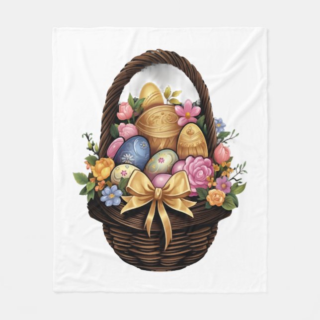 Påsk-dagen Påsk-Basket, färgade äggblommor Fleecefilt (Framsidan)