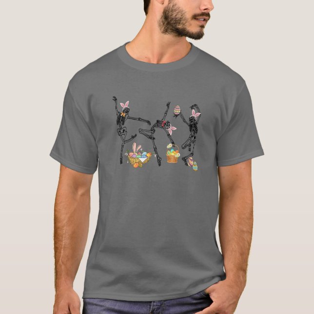 Påsk Dancing Skeleton Bunny Öron Påsk Skellies T Shirt (Framsida)