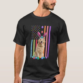 Påsk Day American Eggs Flagga Golden Retriever Hun T Shirt