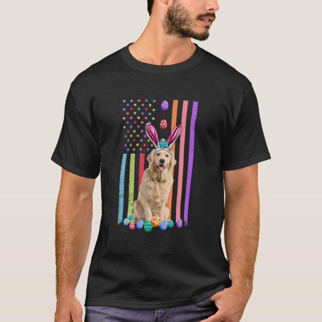Påsk Day American Eggs Flagga Golden Retriever Hun T Shirt (Framsida)