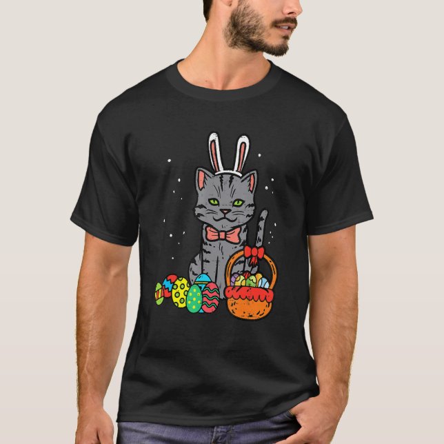 Påsk Day Black Cat Bunny Öron Påskägg Basket T Shirt (Framsida)