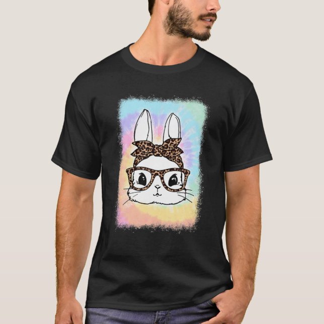 Påsk Day Bunny Leopard Glasses Bandana Tie Dye B T Shirt (Framsida)
