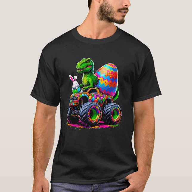 Påsk Day Bunny Monster Lastbil Eggs Dinosaur Rabbi T Shirt (Framsida)