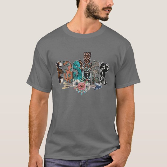 Påsk Day Cowhide Leopard Turcouise Western T Shirt (Framsida)