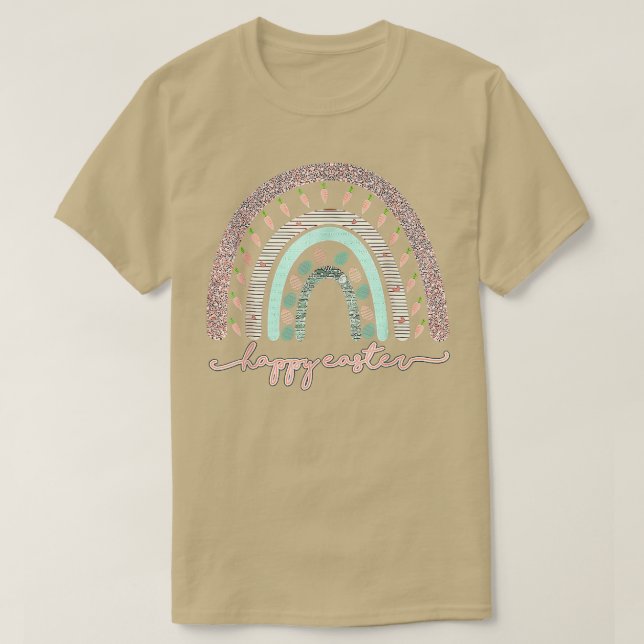 Påsk Day Rainbow med ägg och Påskhare Happ T Shirt (Design framsida)