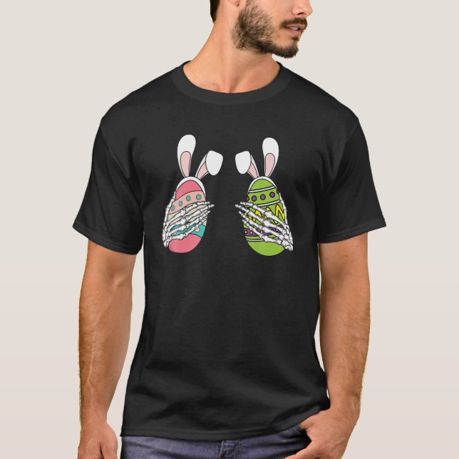 Påsk Day Sleleton Händer Bunny Eggs Costume Manar T Shirt (Framsida)