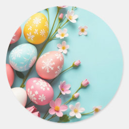 Påsk-dekaler med ägg och blommor runt klistermärke