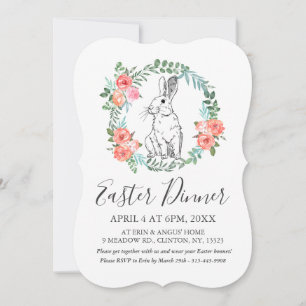 Påsk Dinner Bunny Boho Blommigt Watercolor Inbjuda Julkort