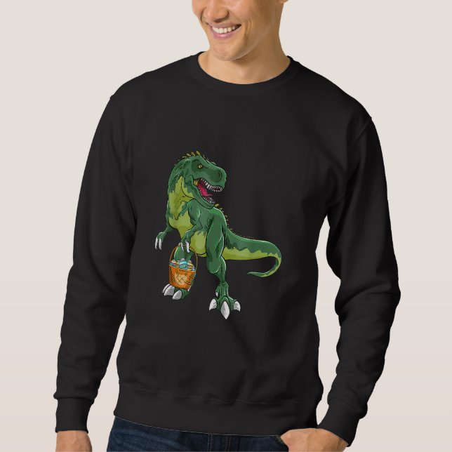 Påsk Dino Bunny Egg Hunt Dinosaur Trex Rex Rabbi Lång Ärmad Tröja (Framsida)