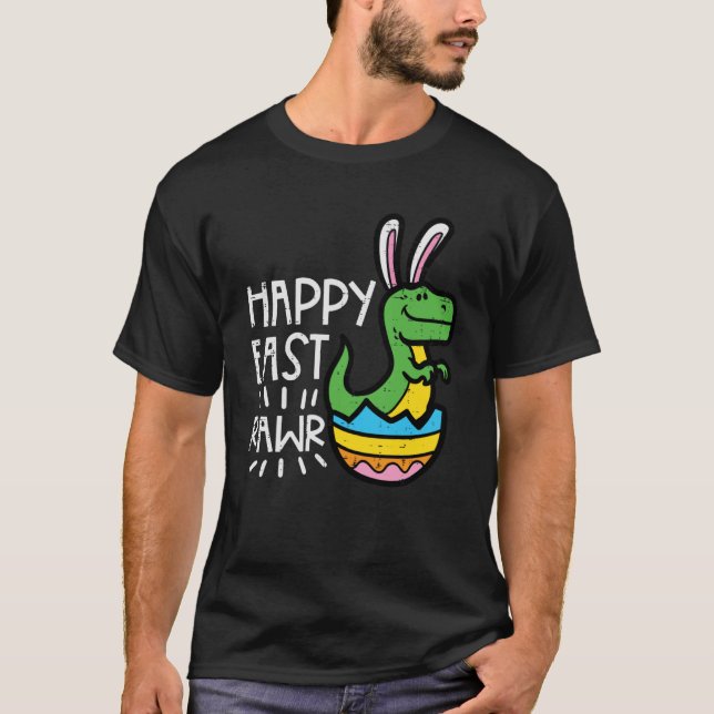Påsk Dino Bunny Egg Lycklig Öster Rawr Trex Boys K T Shirt (Framsida)