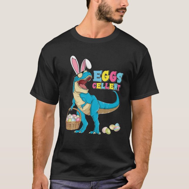Påsk Dinosaur Bunny Rex Påskägg Cellent Boys T Shirt (Framsida)