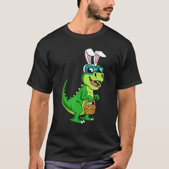 Påsk Dinosaur Bunny Rex Rawr Egg Basket Lycklig Ea T Shirt (Framsida)