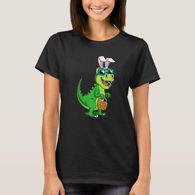 Påsk Dinosaur Bunny Rex Rawr Egg Basket Lycklig Ea T Shirt (Framsida)