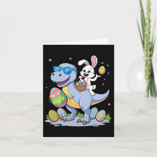 Påsk Dinosaur T-rex och Bunny Holding Colorful E Kort