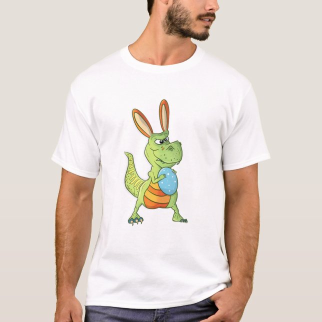 Påsk Dinosaur with Bunny Öron t Rex Boys Girls K Shirt (Framsida)