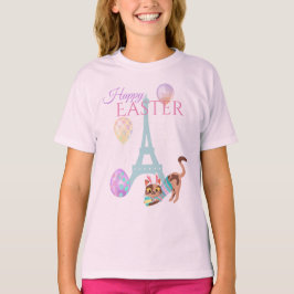 Påsk Eiffel Torn och Cat Pastel Balloons T Shirt