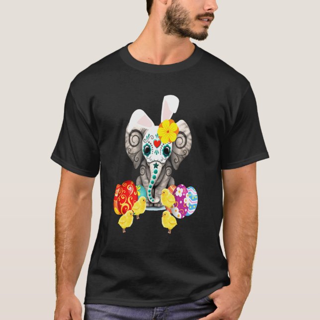 Påsk elefant med Bunny Öron och Påskägg Bo T Shirt (Framsida)