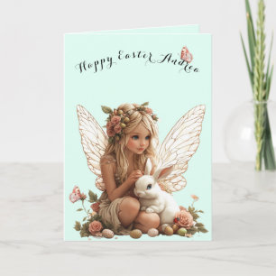 Påsk Fairy Rosa ros White Rabbit Butterflies Kort