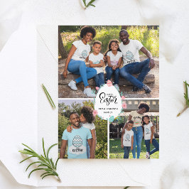 Påsk Family Namn 3 Photo Collage Blommigt Egg Cute Vykort