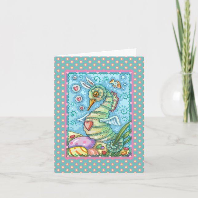 PÅSK FANTASY SEAHORSE RABBIT GREETING CARD Verse Helgkort (Framsida)