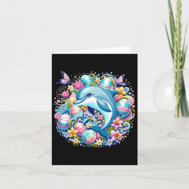 Påsk Festive Illustration with Charming Dolphin Kort (Framsida)