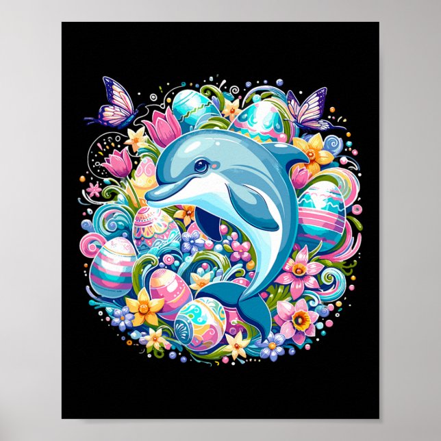 Påsk Festive Illustration with Charming Dolphin Poster (Framsidan)