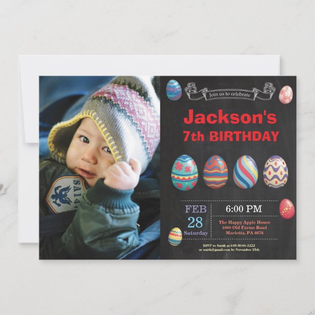 Påsk födelsedag Pojke Påskägg Foto födelsedag Inbjudningar (Framsida)