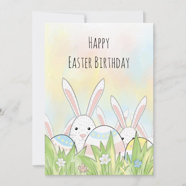 Påsk födelsedag, söt bunny och ägg (Framsida)