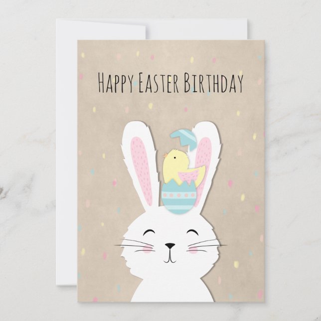 Påsk födelsedag, söt bunny och ägg (Framsida)