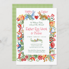 Påsk Folk Blommigt Bunny Rabbit Gingham Egg Hunt Inbjudningar