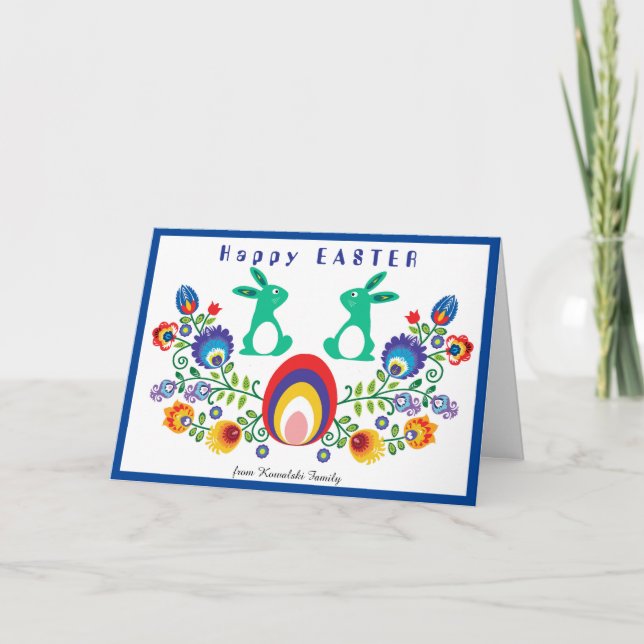 🐰 Påsk Folklore med två bunnier. Kort (Framsida)