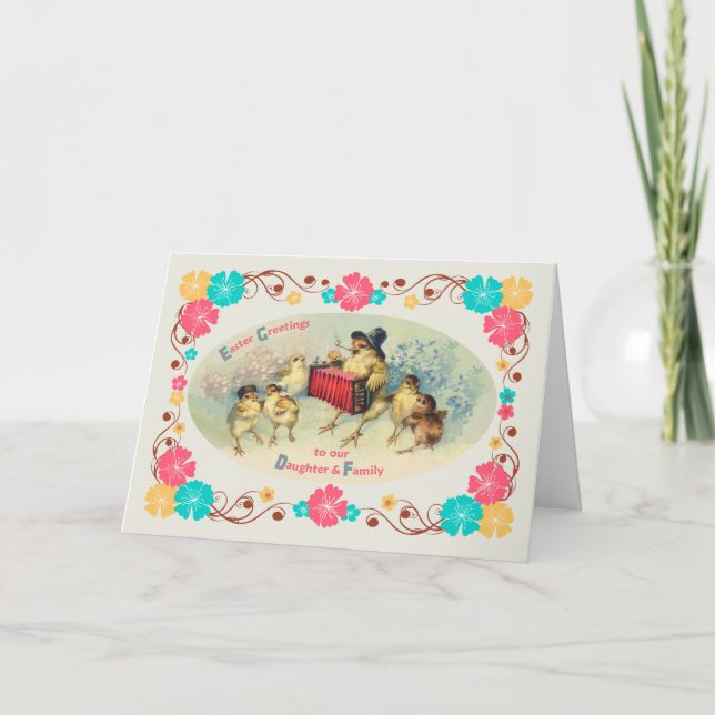 Påsk för Chickar för dotter- och familje-video Helgkort (Framsida)