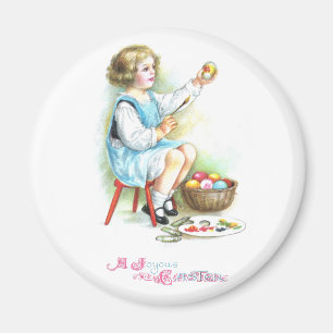 Påsk för vintage för flickamålningägg magnet