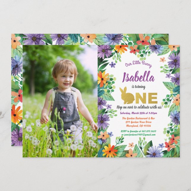Påsk-första födelsedagsfest fotoinbjudan inbjudningar (Fram/baksida)