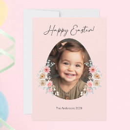 Påsk-fotohälsningskort med Blommigt Egg Ram Julkort
