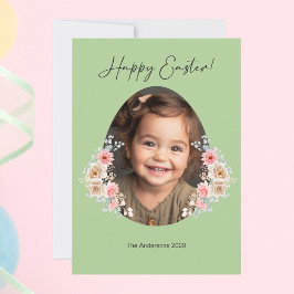 Påsk-fotokort med Blommigt Egg Ram - Grönt Julkort