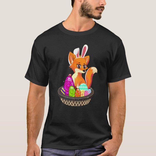 Påsk Fox Helgdag Bunny Öron Färg Egg Hunt T Shirt (Framsida)