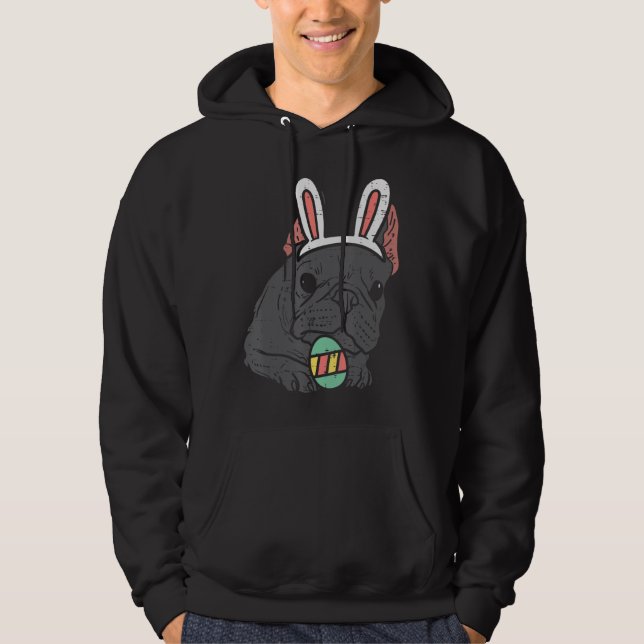 Påsk Fransk Bulldog Bunny Cute Frenchie Hund Manar Hoodie (Framsida)